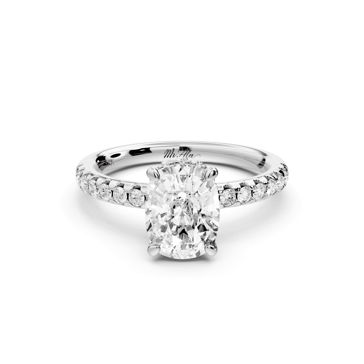 Arina - 2ct platinum ecushion Diamond with a wrap around halo and pavé engagement ring - Mr. Alex Jewelry