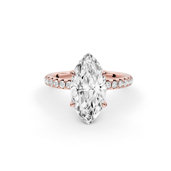 Arina - 3ct 14k rose gold marquise Diamond with a wrap around halo and pavé engagement ring - Mr. Alex Jewelry