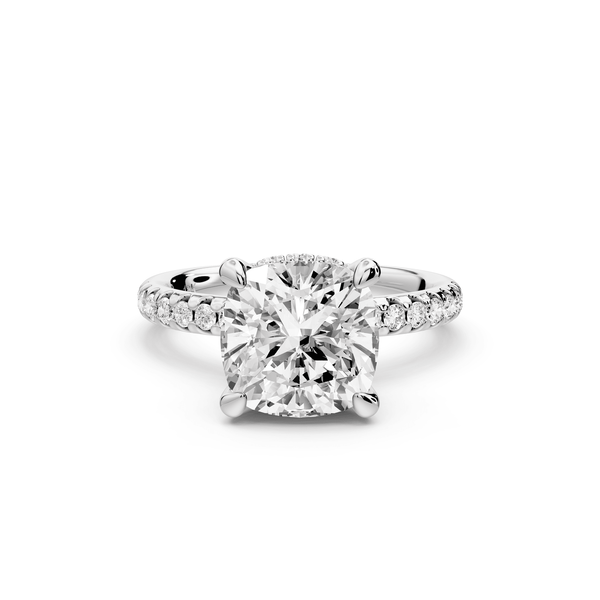 Arina - 3ct 14k white gold cushion Diamond with a wrap around halo and pavé engagement ring - Mr. Alex Jewelry