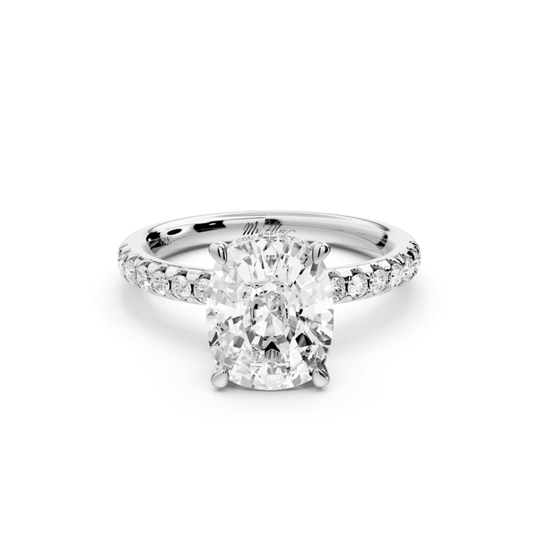 Arina - 3ct 14k white gold ecushion Diamond with a wrap around halo and pavé engagement ring - Mr. Alex Jewelry