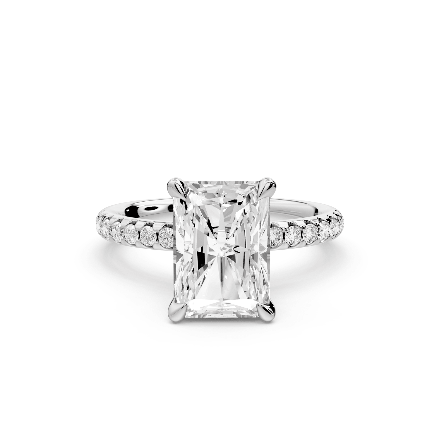Arina - 3ct 14k white gold radiant Diamond with a wrap around halo and pavé engagement ring - Mr. Alex Jewelry