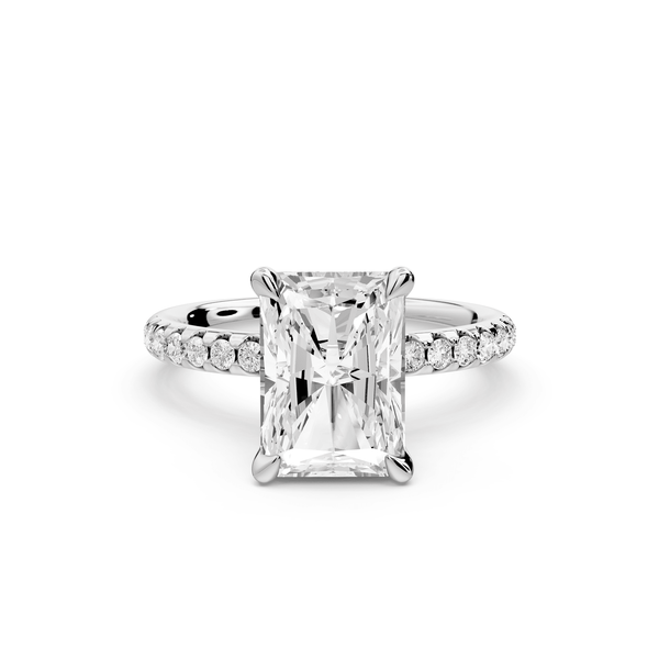 Arina - 3ct 14k white gold radiant Diamond with a wrap around halo and pavé engagement ring - Mr. Alex Jewelry