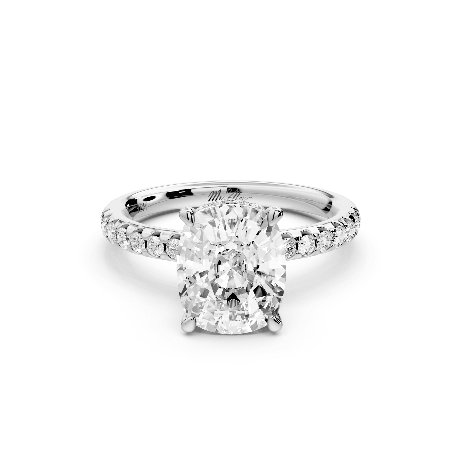 Arina - 3ct platinum ecushion Diamond with a wrap around halo and pavé engagement ring - Mr. Alex Jewelry