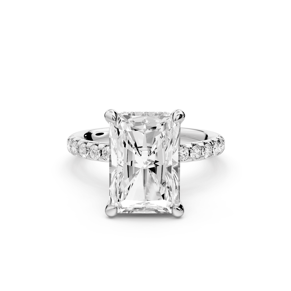 Arina - 4ct 14k white gold radiant Diamond with a wrap around halo and pavé engagement ring - Mr. Alex Jewelry