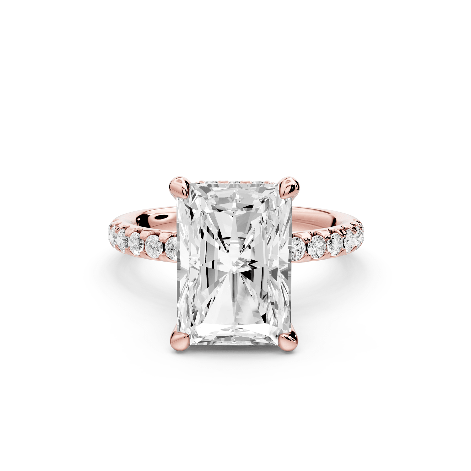 Arina - 4ct 18k rose gold radiant Diamond with a wrap around halo and pavé engagement ring - Mr. Alex Jewelry