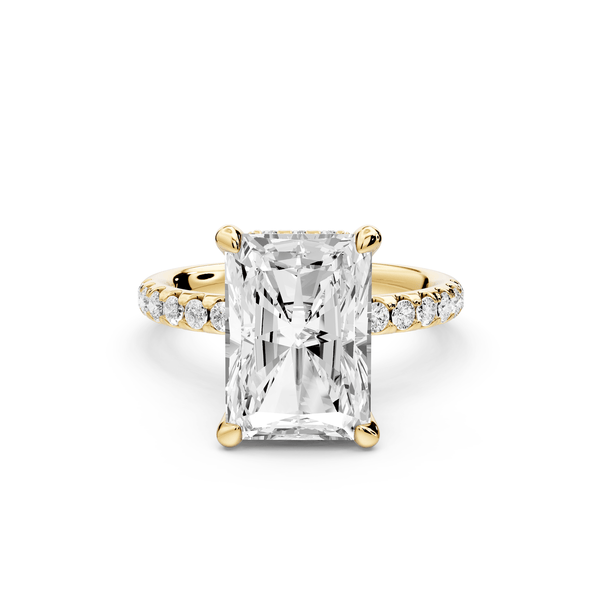 Arina - 4ct 18k yellow gold radiant Diamond with a wrap around halo and pavé engagement ring - Mr. Alex Jewelry