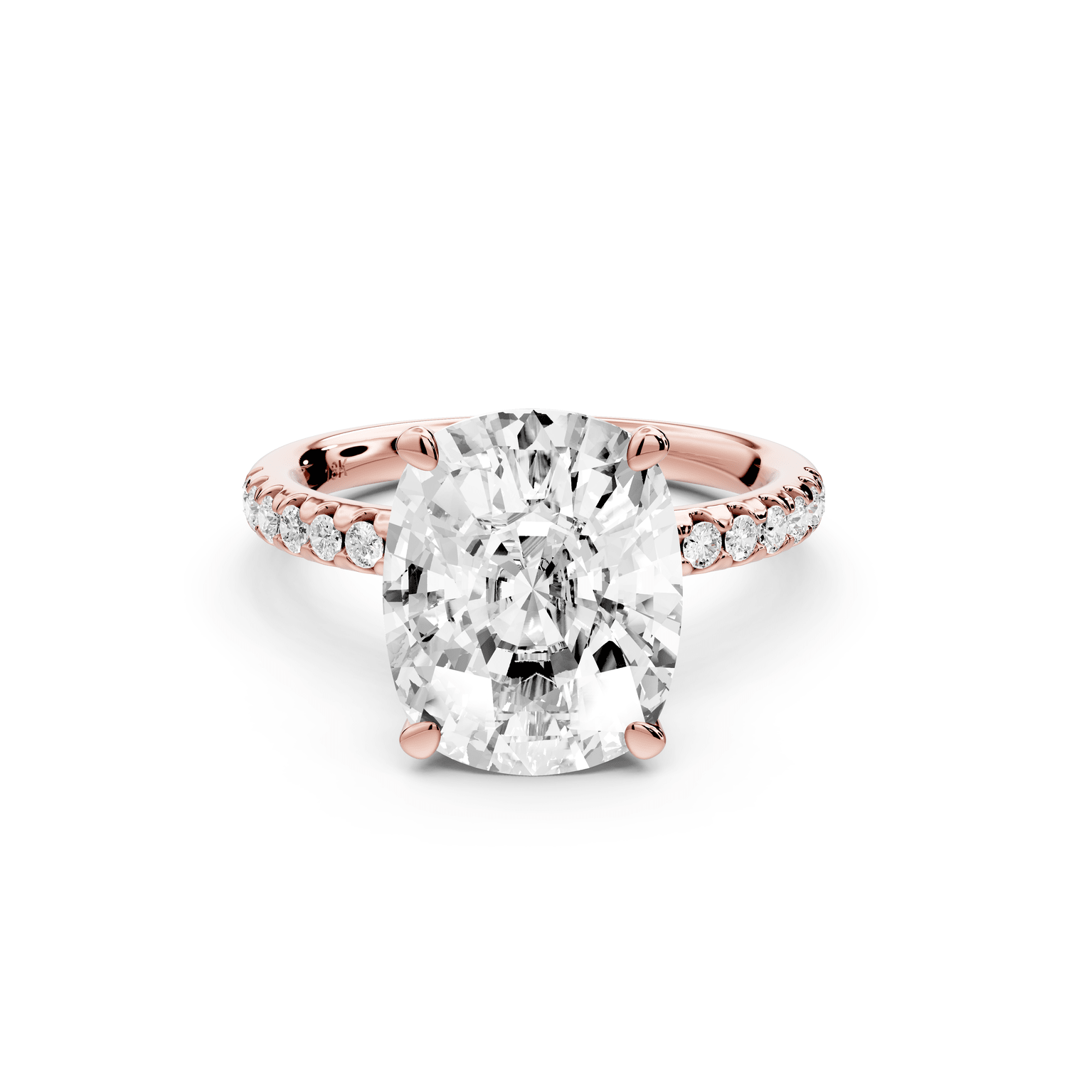 Arina - 5ct 14k rose gold ecushion Diamond with a wrap around halo and pavé engagement ring - Mr. Alex Jewelry