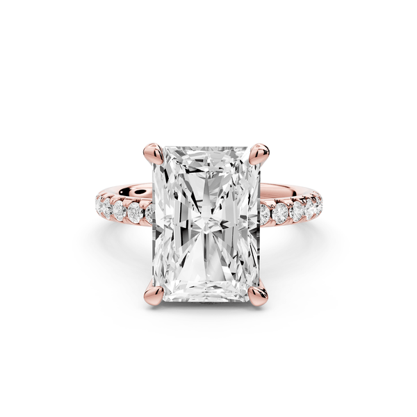 Arina - 5ct 14k rose gold radiant Diamond with a wrap around halo and pavé engagement ring - Mr. Alex Jewelry