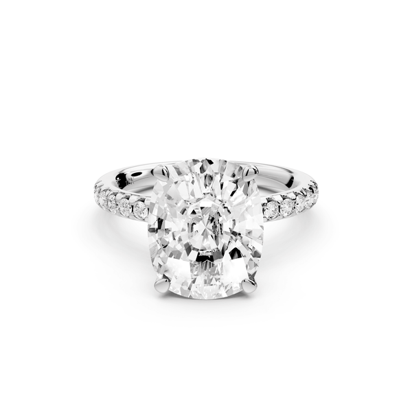 Arina - 5ct 14k white gold ecushion Diamond with a wrap around halo and pavé engagement ring - Mr. Alex Jewelry