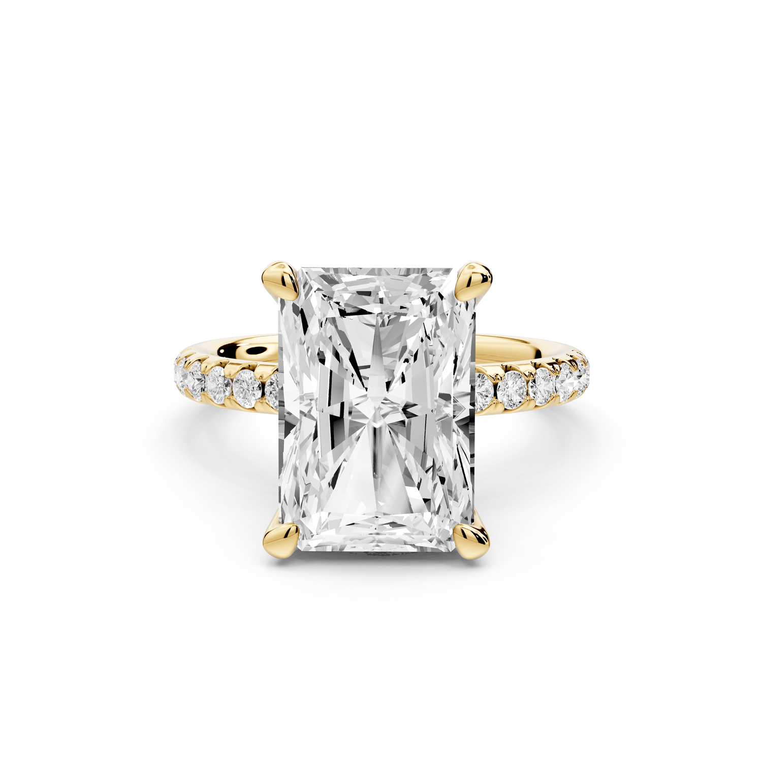 Arina - 5ct 14k yellow gold radiant Diamond with a wrap around halo and pavé engagement ring - Mr. Alex Jewelry
