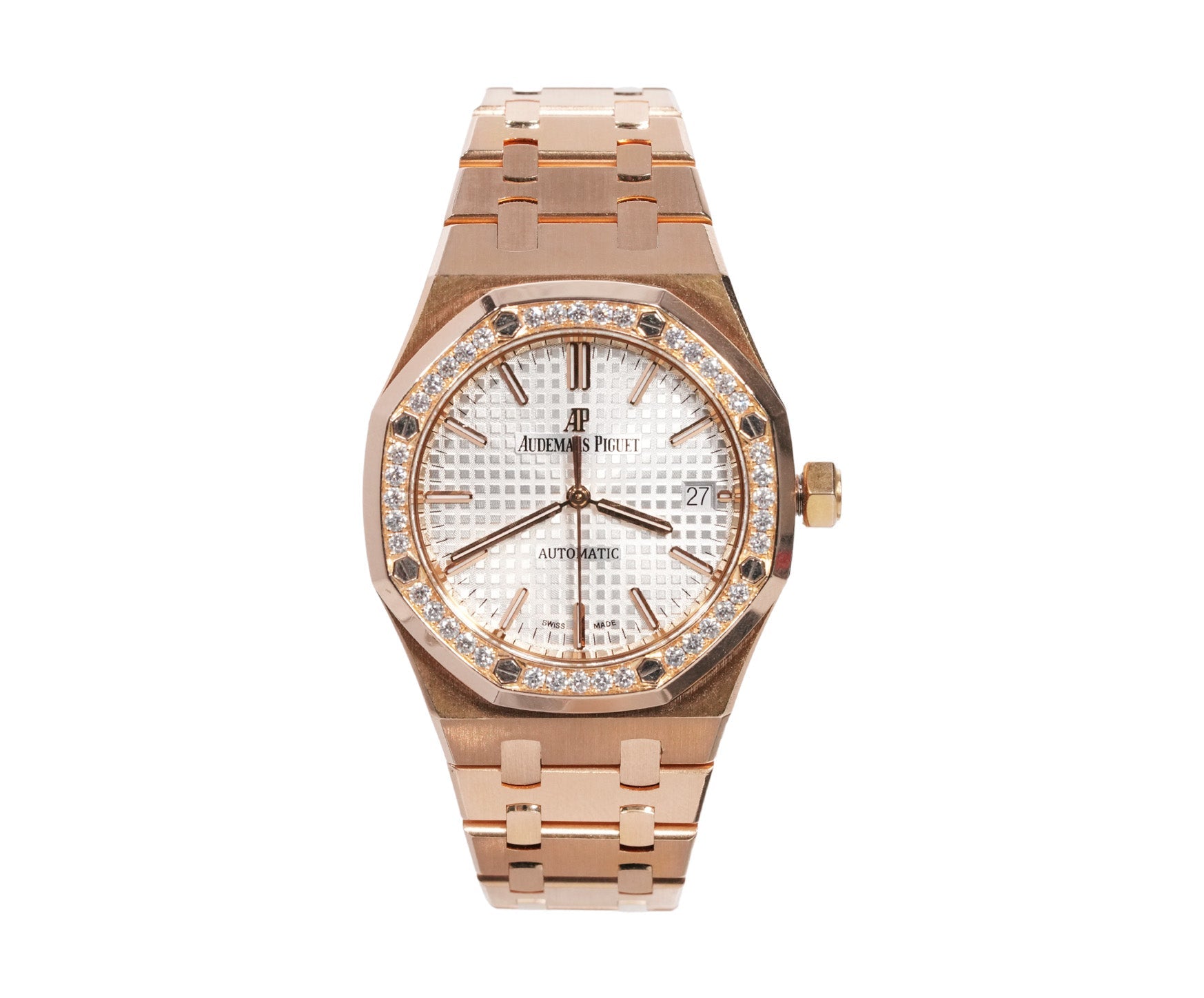 Audemars Piguet Royal Oak 37mm Rose Gold White Dial Diamond Bezel Ref:15451OR - Mr. Alex Jewelry