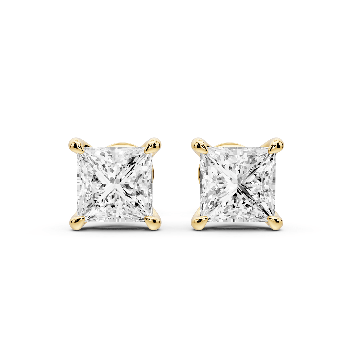 Aura - 3ct 14k yellow gold Princess - Cut Diamond Stud Earrings - Mr. Alex Jewelry