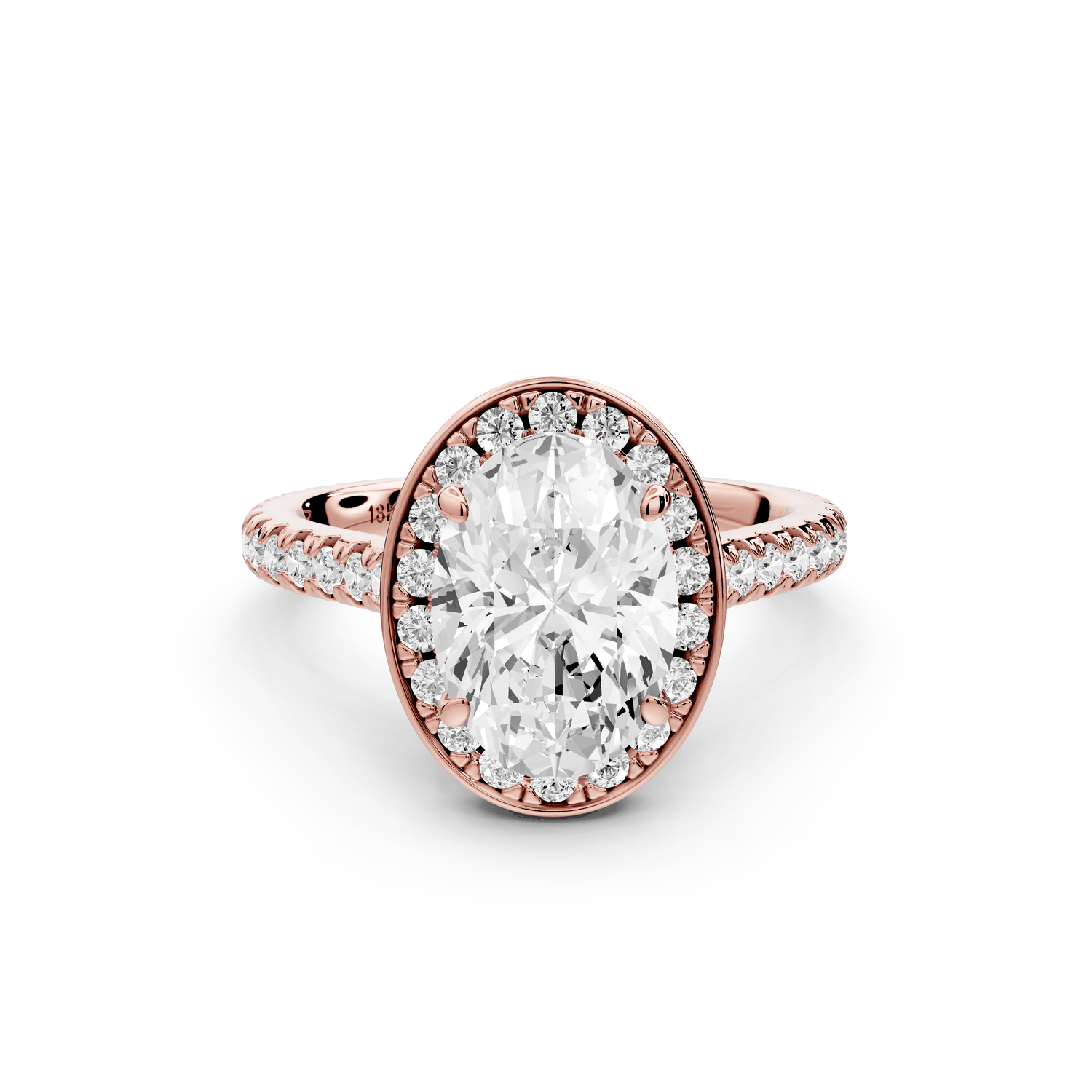 Beatrice - 2ct 18k rose gold oval stone in rollover halo with diamond bridge and pavé engagement ring - Mr. Alex Jewelry