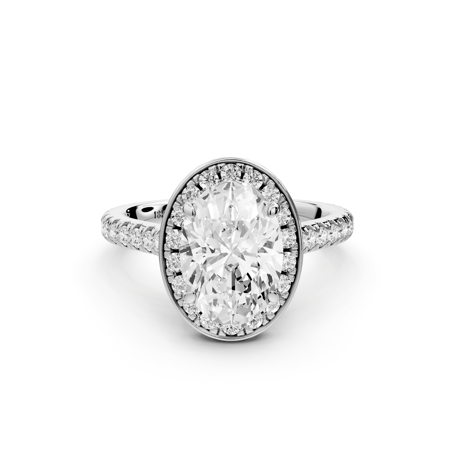 Beatrice - 2ct platinum oval stone in rollover halo with diamond bridge and pavé engagement ring - Mr. Alex Jewelry