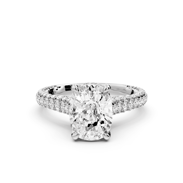 Bianca - 2ct 14k white gold ecushion Diamond hidden halo with a diamond crown and bridge rollover pave cathedral engagement ring - Mr. Alex Jewelry