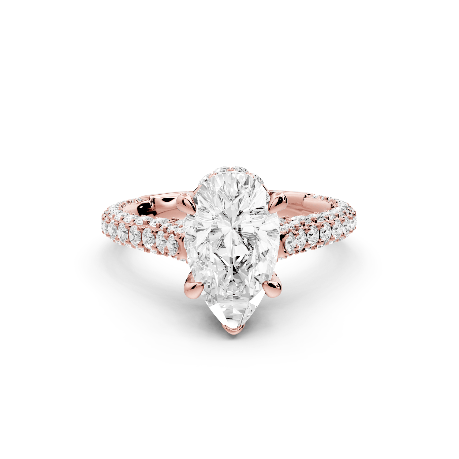 Bianca - 2ct 18k rose gold pear Diamond hidden halo with a diamond crown and bridge rollover pave cathedral Engagement ring - Mr. Alex Jewelry