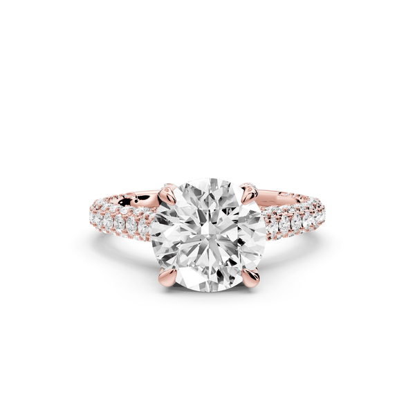 Bianca - 2ct 18k rose gold round Diamond hidden halo with a diamond crown and bridge rollover pave cathedral engagment ring - Mr. Alex Jewelry