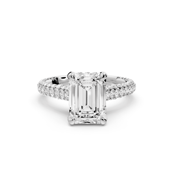 Bianca - 2ct 18k white gold emerald Diamond hidden halo with a diamond crown and bridge rollover pave cathedral Engagement ring - Mr. Alex Jewelry