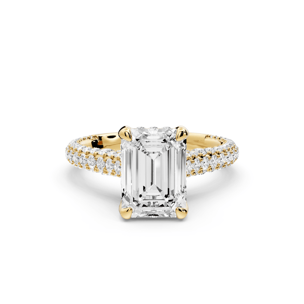 Bianca - 2ct 18k yellow gold emerald Diamond hidden halo with a diamond crown and bridge rollover pave cathedral Engagement ring - Mr. Alex Jewelry