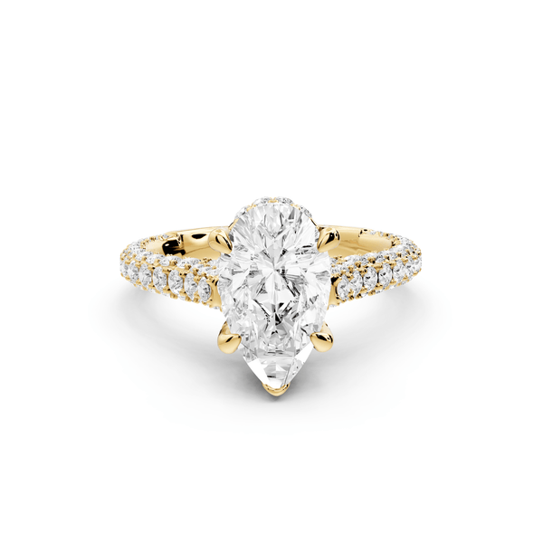 Bianca - 2ct 18k yellow gold pear Diamond hidden halo with a diamond crown and bridge rollover pave cathedral Engagement ring - Mr. Alex Jewelry