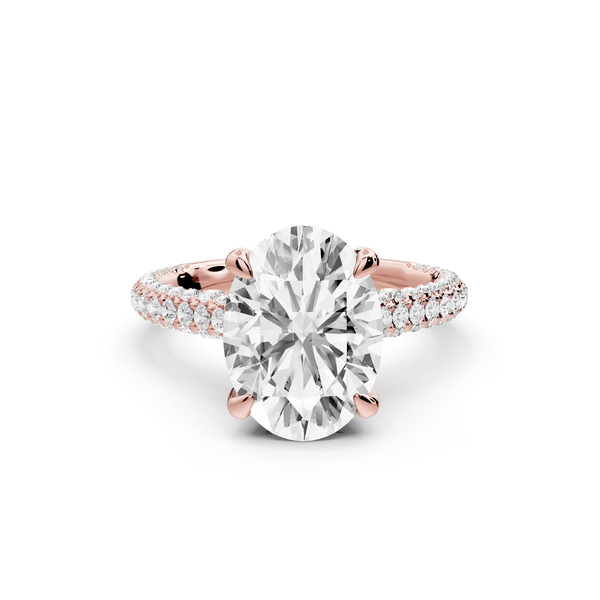 Bianca - 3ct 18k rose gold oval Diamond hidden halo with a diamond crown and bridge rollover pave cathedral Engagement ring - Mr. Alex Jewelry