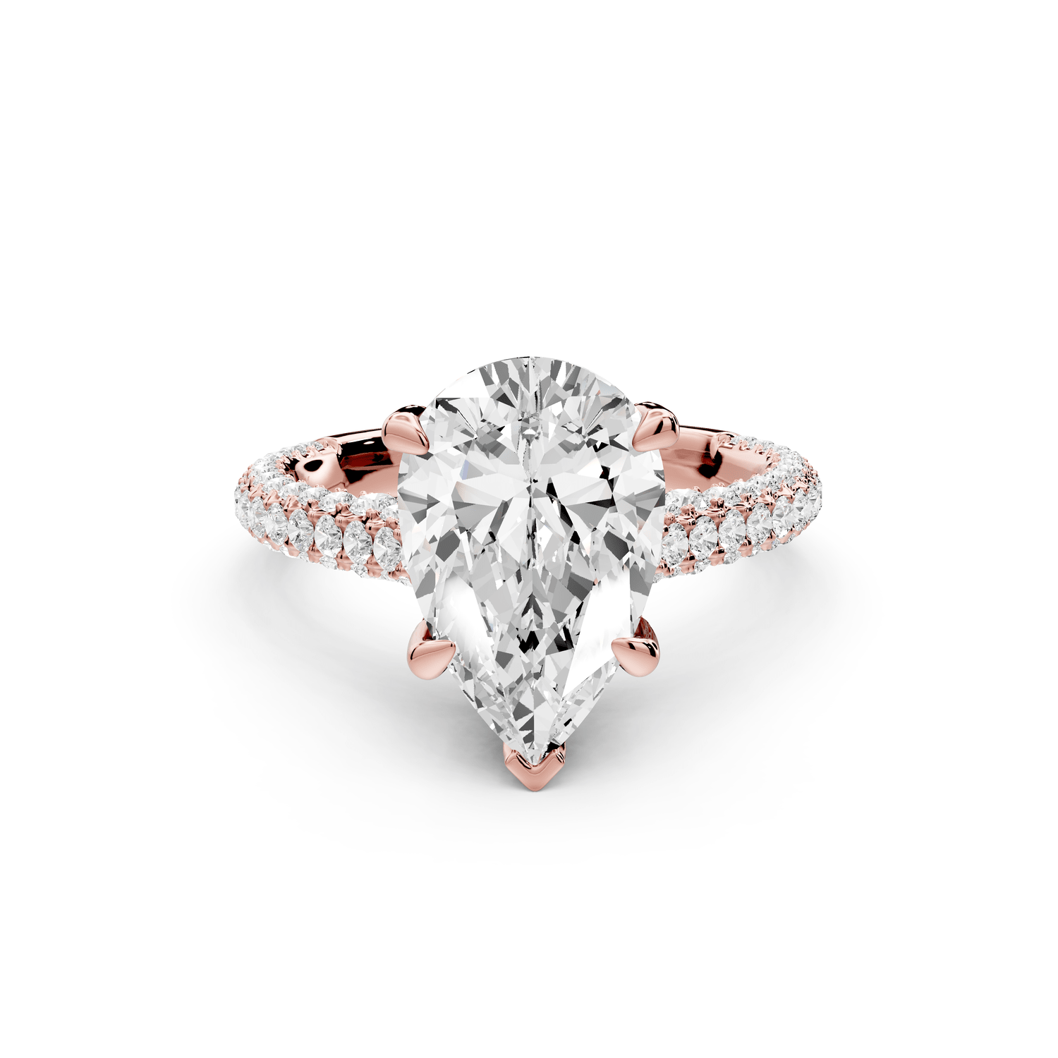 Bianca - 3ct 18k rose gold pear Diamond hidden halo with a diamond crown and bridge rollover pave cathedral Engagement ring - Mr. Alex Jewelry