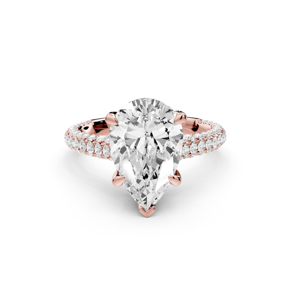 Bianca - 3ct 18k rose gold pear Diamond hidden halo with a diamond crown and bridge rollover pave cathedral Engagement ring - Mr. Alex Jewelry