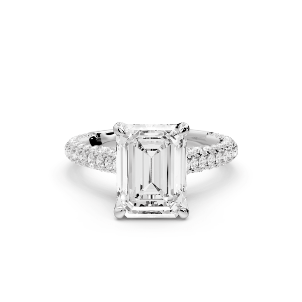 Bianca - 3ct 18k white gold emerald Diamond hidden halo with a diamond crown and bridge rollover pave cathedral Engagement ring - Mr. Alex Jewelry