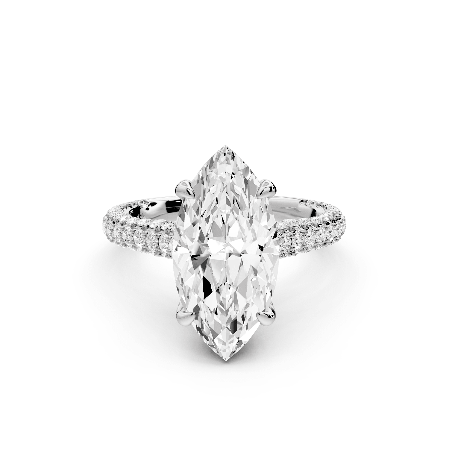 Bianca - 3ct 18k white gold marquise Diamond hidden halo with a diamond crown and bridge rollover pave cathedral engagement ring - Mr. Alex Jewelry