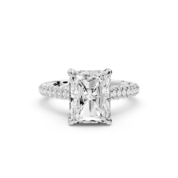 Bianca - 3ct 18k white gold radiant Diamond hidden halo with a diamond crown and bridge rollover pave cathedral engagement ring - Mr. Alex Jewelry