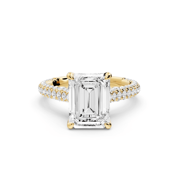 Bianca - 3ct 18k yellow gold emerald Diamond hidden halo with a diamond crown and bridge rollover pave cathedral Engagement ring - Mr. Alex Jewelry