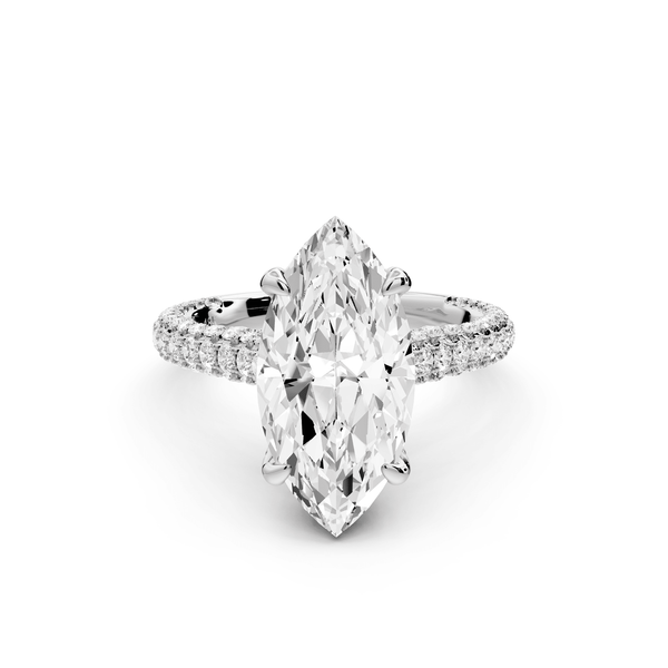 Bianca - 3ct platinum marquise Diamond hidden halo with a diamond crown and bridge rollover pave cathedral engagement ring - Mr. Alex Jewelry