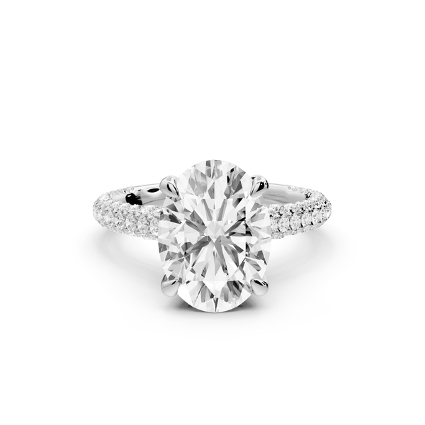 Bianca - 3ct platinum oval Diamond hidden halo with a diamond crown and bridge rollover pave cathedral Engagement ring - Mr. Alex Jewelry