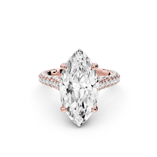 Bianca - 4ct 14k rose gold marquise Diamond hidden halo with a diamond crown and bridge rollover pave cathedral engagement ring - Mr. Alex Jewelry