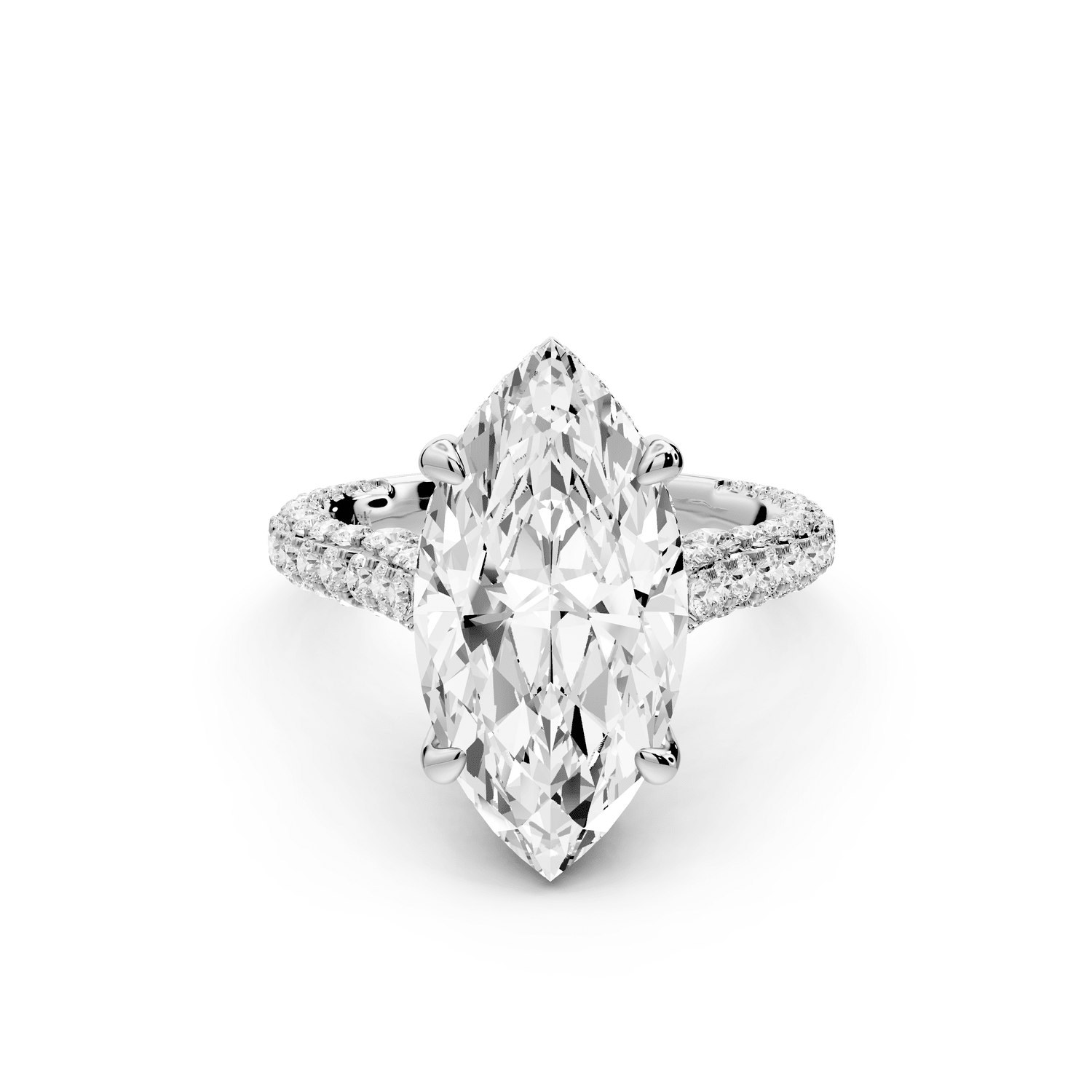 Bianca - 4ct 14k white gold marquise Diamond hidden halo with a diamond crown and bridge rollover pave cathedral engagement ring - Mr. Alex Jewelry