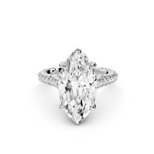 Bianca - 4ct 14k white gold marquise Diamond hidden halo with a diamond crown and bridge rollover pave cathedral engagement ring - Mr. Alex Jewelry