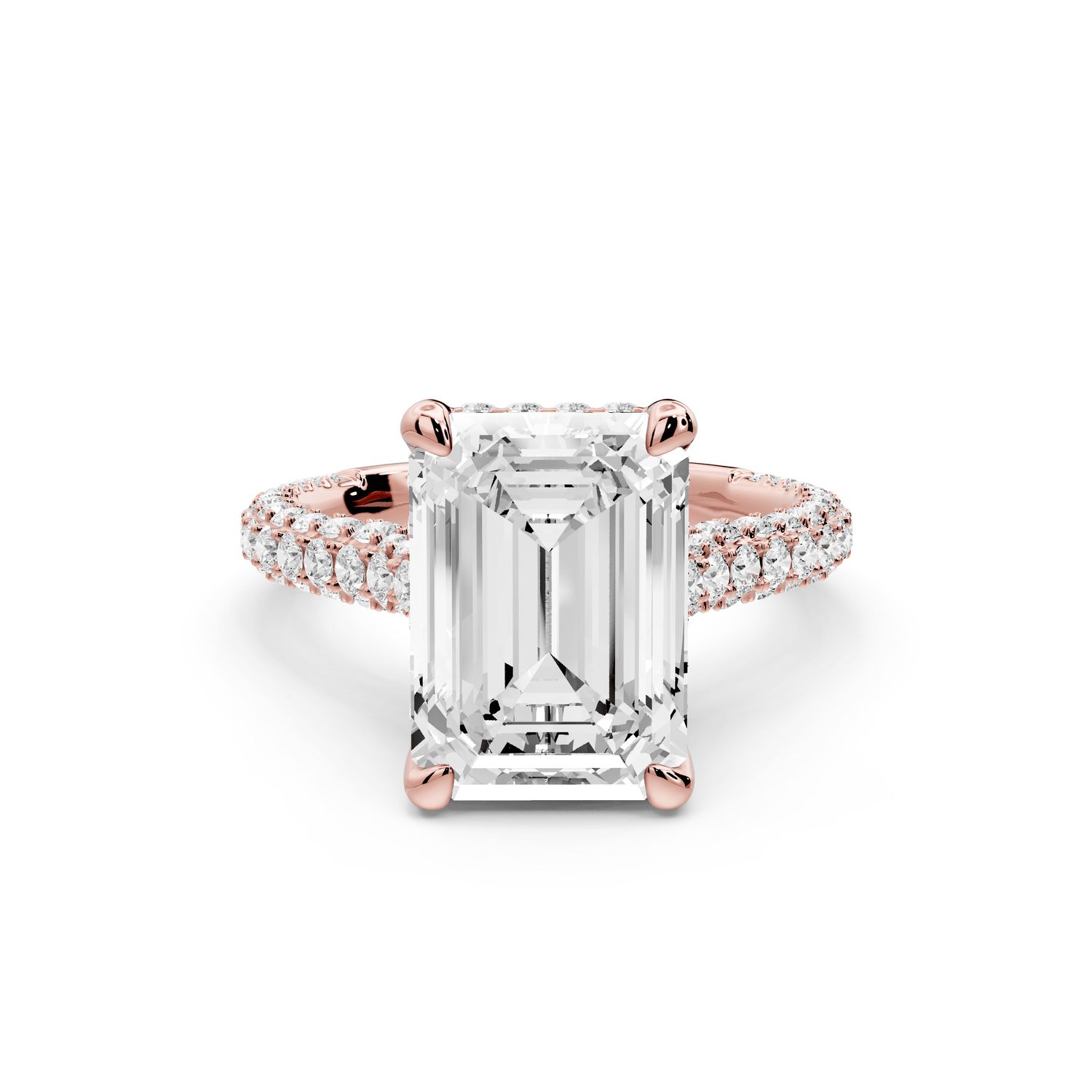 Bianca - 4ct 18k rose gold emerald Diamond hidden halo with a diamond crown and bridge rollover pave cathedral Engagement ring - Mr. Alex Jewelry