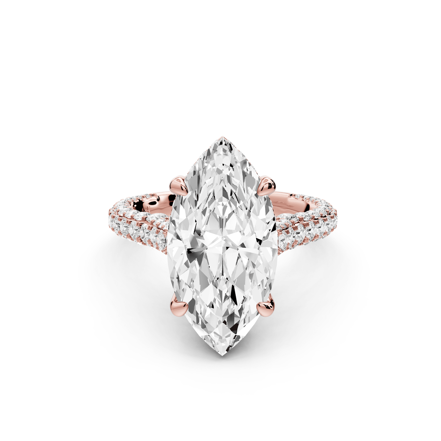Bianca - 4ct 18k rose gold marquise Diamond hidden halo with a diamond crown and bridge rollover pave cathedral engagement ring - Mr. Alex Jewelry