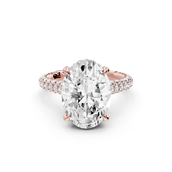 Bianca - 4ct 18k rose gold oval Diamond hidden halo with a diamond crown and bridge rollover pave cathedral Engagement ring - Mr. Alex Jewelry