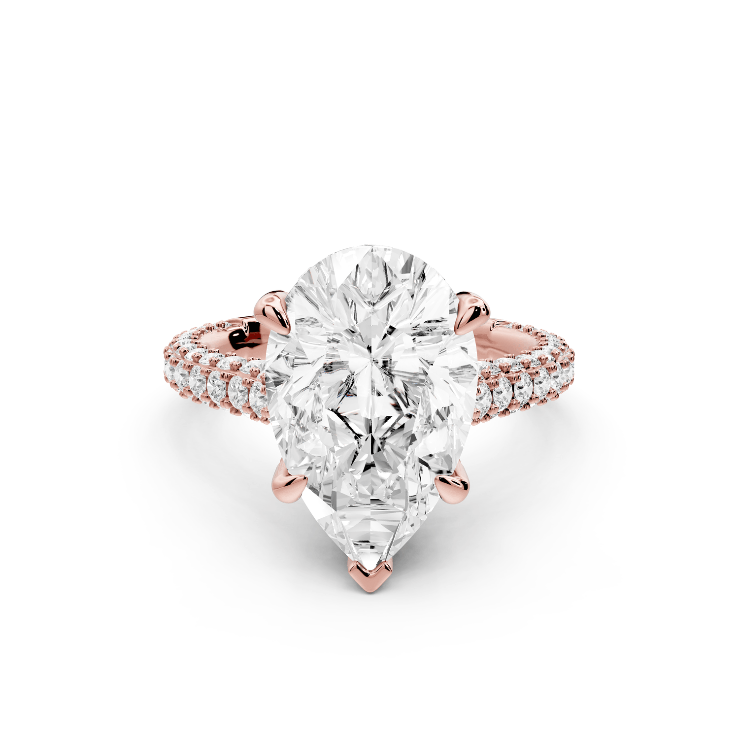 Bianca - 4ct 18k rose gold pear Diamond hidden halo with a diamond crown and bridge rollover pave cathedral Engagement ring - Mr. Alex Jewelry
