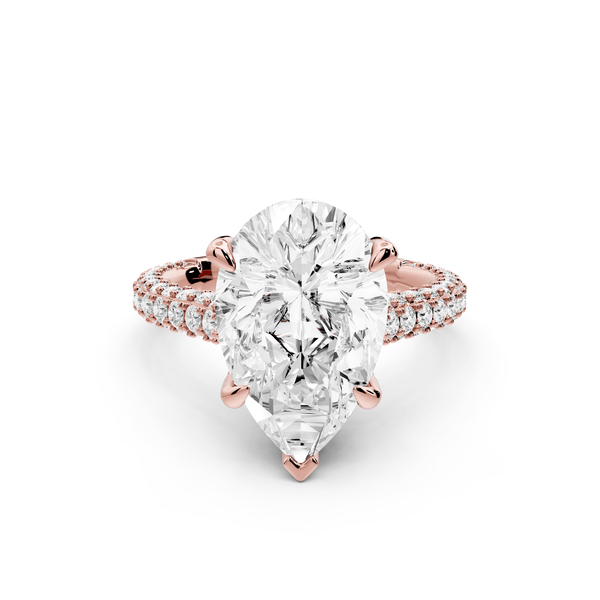 Bianca - 4ct 18k rose gold pear Diamond hidden halo with a diamond crown and bridge rollover pave cathedral Engagement ring - Mr. Alex Jewelry
