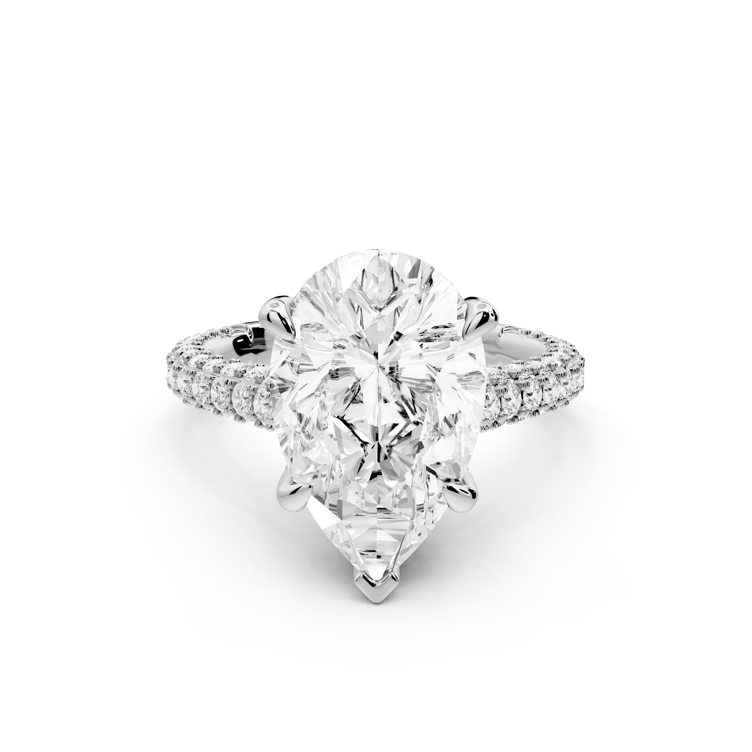 Bianca - 4ct 18k white gold pear Diamond hidden halo with a diamond crown and bridge rollover pave cathedral Engagement ring - Mr. Alex Jewelry