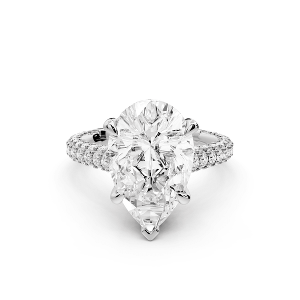 Bianca - 4ct 18k white gold pear Diamond hidden halo with a diamond crown and bridge rollover pave cathedral Engagement ring - Mr. Alex Jewelry