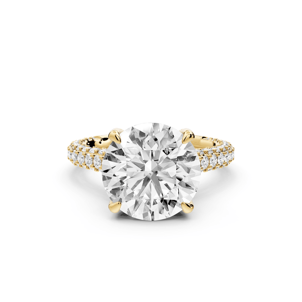 Bianca - 4ct 18k yellow gold round Diamond hidden halo with a diamond crown and bridge rollover pave cathedral engagment ring - Mr. Alex Jewelry