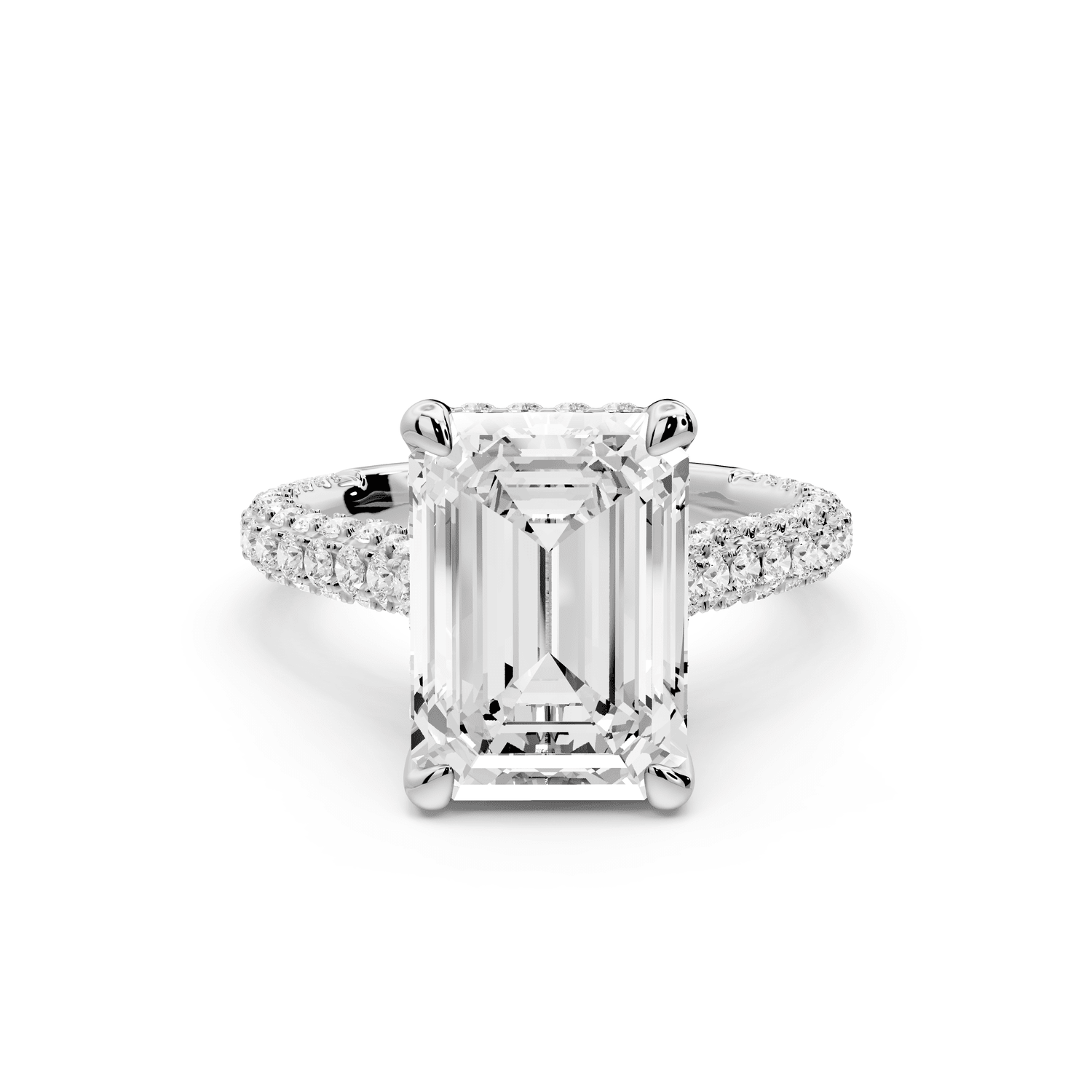 Bianca - 4ct platinum emerald Diamond hidden halo with a diamond crown and bridge rollover pave cathedral Engagement ring - Mr. Alex Jewelry