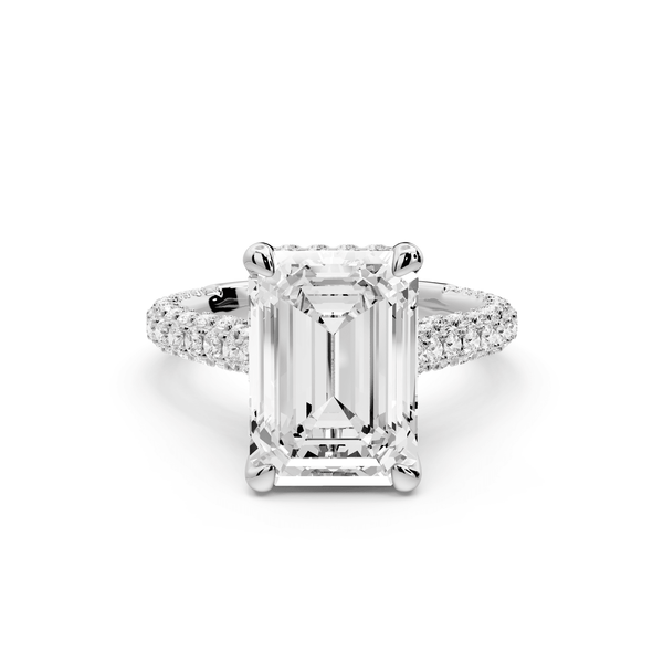 Bianca - 4ct platinum emerald Diamond hidden halo with a diamond crown and bridge rollover pave cathedral Engagement ring - Mr. Alex Jewelry