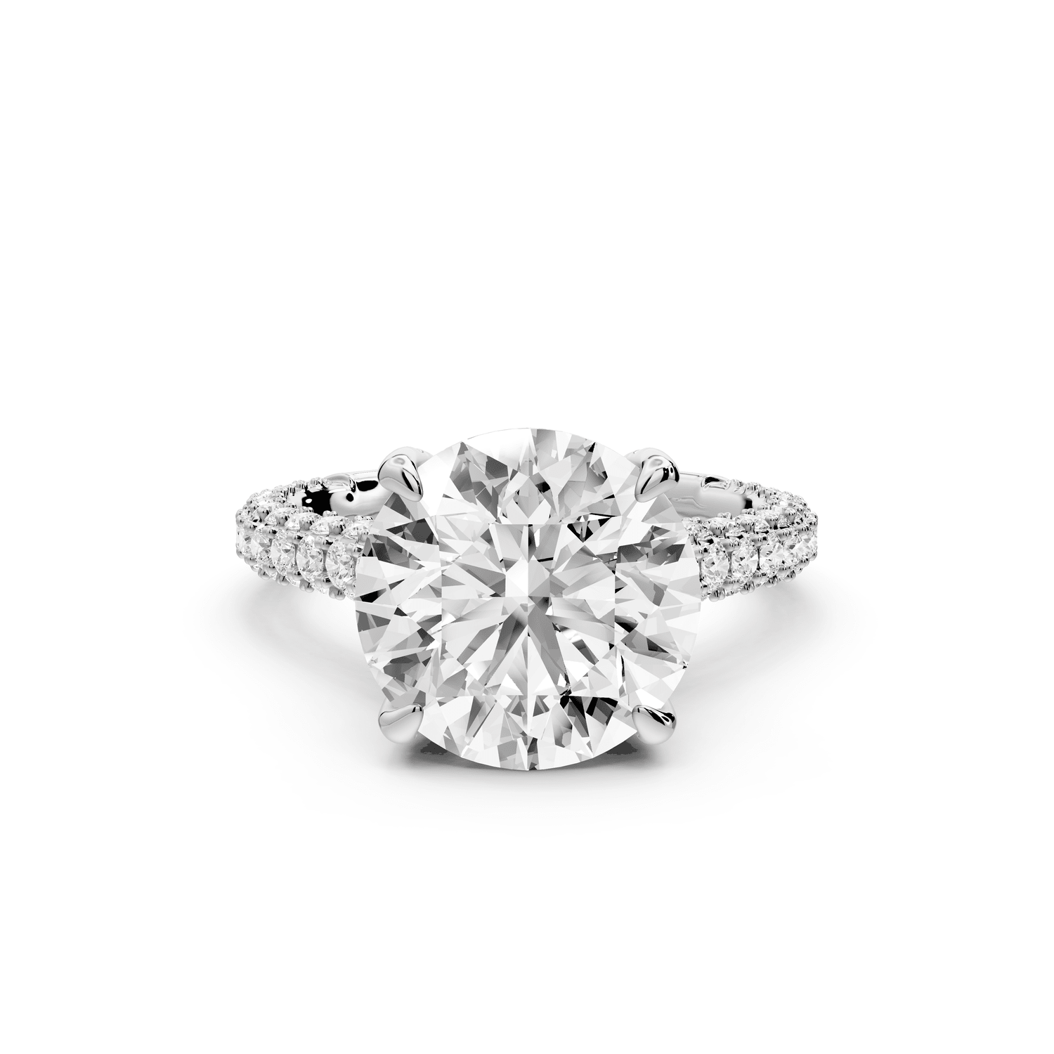 Bianca - 4ct platinum round Diamond hidden halo with a diamond crown and bridge rollover pave cathedral engagment ring - Mr. Alex Jewelry