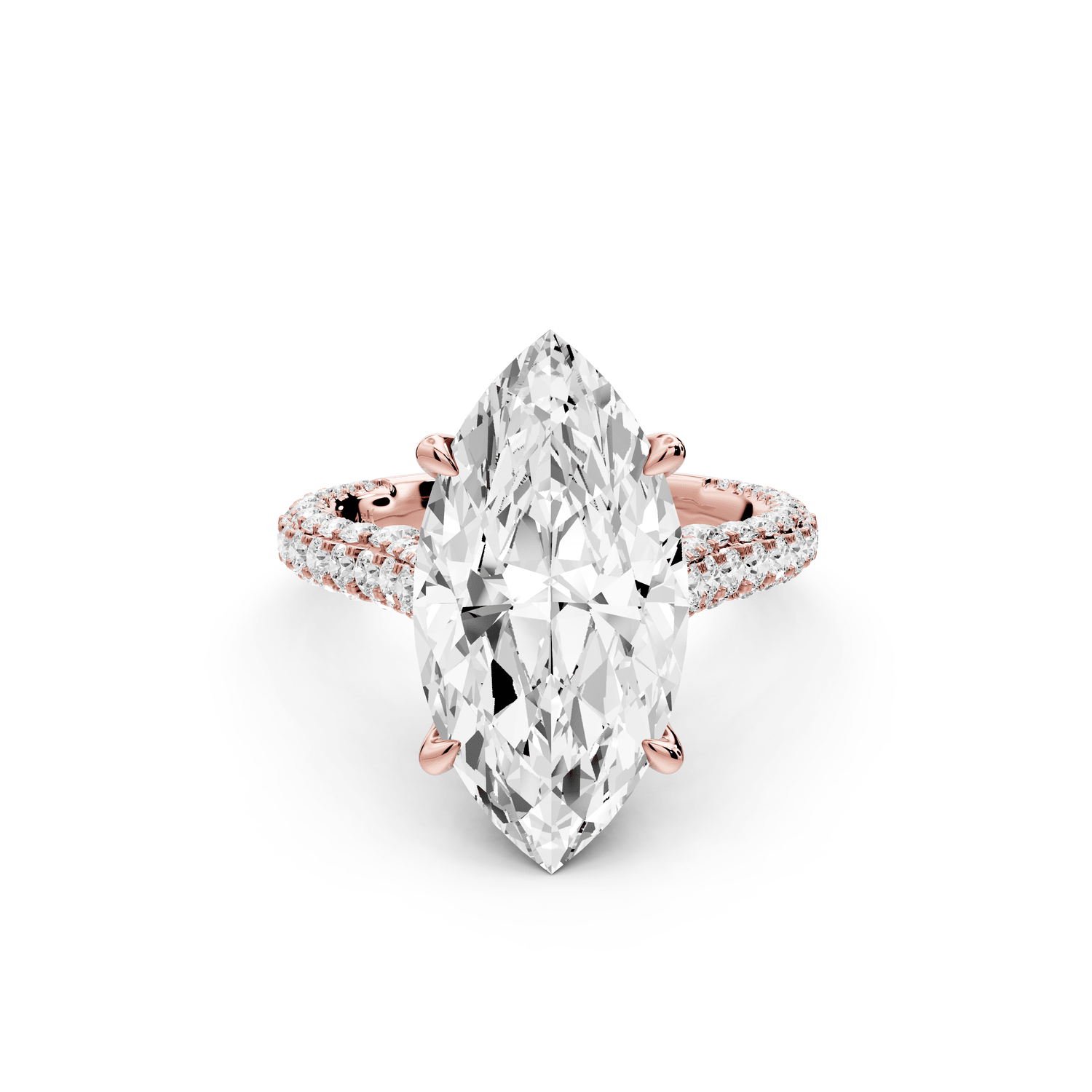 Bianca - 5ct 14k rose gold marquise Diamond hidden halo with a diamond crown and bridge rollover pave cathedral engagement ring - Mr. Alex Jewelry