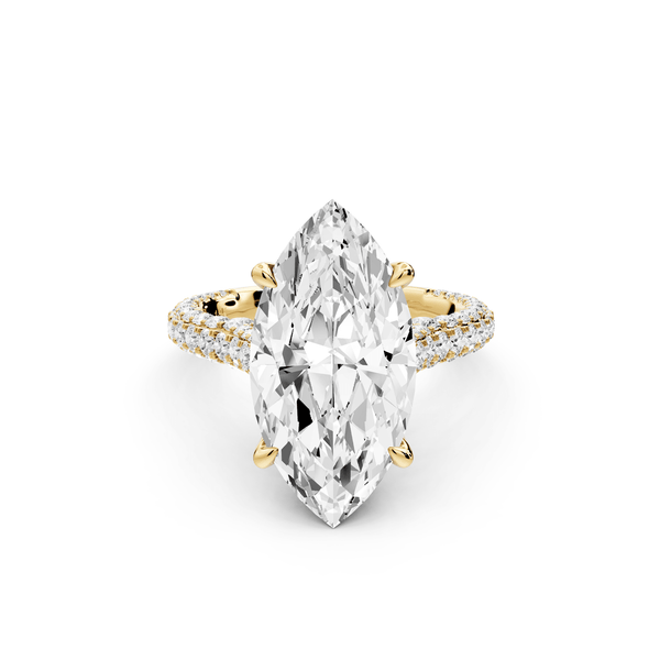 Bianca - 5ct 14k yellow gold marquise Diamond hidden halo with a diamond crown and bridge rollover pave cathedral engagement ring - Mr. Alex Jewelry