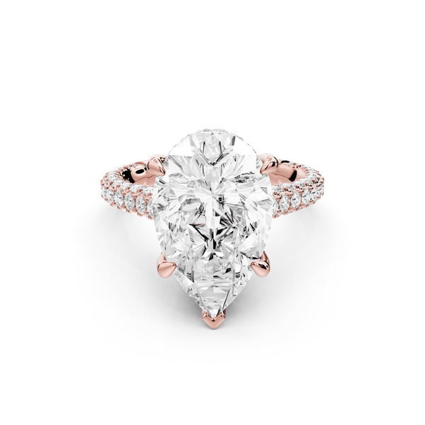 Bianca - 5ct 18k rose gold pear Diamond hidden halo with a diamond crown and bridge rollover pave cathedral Engagement ring - Mr. Alex Jewelry